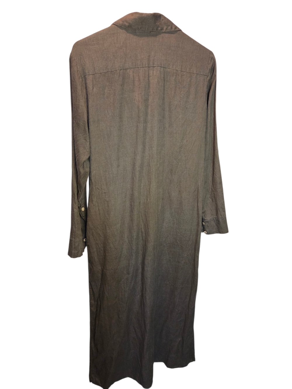 Lu.el Linen Long Button-Front Shirt Dress / Duster in Charcoal Gray - Picture 3 of 5